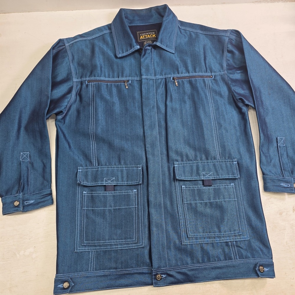 Vintage Counter Attack Denim‎ Jacket Metallic Blue Streetwear Men's XL Rare EUC - Picture 3 of 16